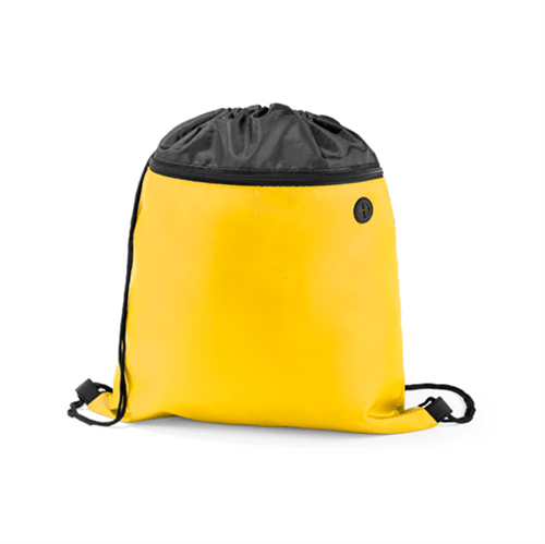 Mochila de Nylon com Bolso Frontal e Saída para Fone de Ouvido na Cor Amarelo – Tamanho 35x40cm