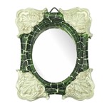 Moldura Colonial Cantoneira e Oval com Espelho Verde e Branco Craquelê 10x13cm - Resina