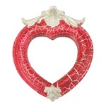 Moldura Coração Colonial Cantoneira com Espelho Vermelho e Branco Craquelê 13,5x9,2cm - Resina