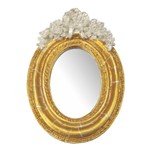 Moldura Provençal Oval Rosas com Laço com Espelho Dourado e Branco Craquelê 9,5x14cm - Resina