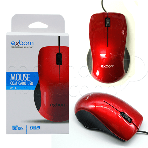 Mouse com Cabo USB Exbom - Cores Sortidas