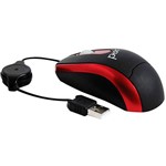Mouse Óptico Retrátil Emborrachado USB 1809 Preto e Vermelho - Pisc