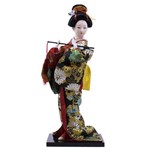 Mulher Japonesa Kimono Preto de Resina 31cm