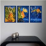 3 Painéis Decorativos 28x40cm Cada - Pintura Digital - Paisagem Azulada com Margem - 28400165
