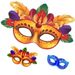 Painel Máscara de Carnaval Veneziana Ouro Kit Decoração Salão 03 Unidades Folia