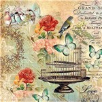 Papel Scrapbook com Glitter Borboleta com Flores e Pássaros Lscg-01 - Litocart