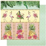 Papel Scrapbook Litoarte 30,5x30,5 SD-805 Tropical com Abacaxi e Flamingo
