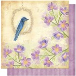 Papel Scrapbook Litoarte 30,5x30,5 SD1-064 Flores Lilás e Pássaro Azul