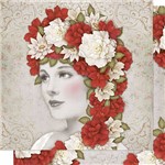 Papel Scrapbook Litoarte Sd-201n Dupla Face 30,5x30,5cm Mulher e Flores Vermelhas