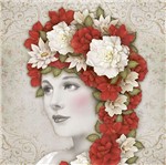 Papel Scrapdecor Litoarte Sdsxv-095 Simples 15x15cm Mulher Flores Vermelhas e Brancas na Cabeça