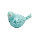 Pássaro Decorativo 10,5 X 6 Cm de Cerâmica Azul Flores Lyor - L4172