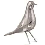 Pássaro Decorativo em Cerâmica Prateado 18x6cm