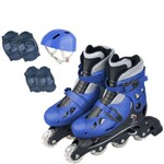Patins Roller Ajustável 38 ao 41 C/ Kit Proteção Fênix Azul