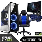 PC Gamer Completo Neologic NLI80951 Intel I3-8100 8GB (GeForce GTX 1050 2GB)1TB + Cadeira Gamer Blue