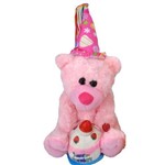 Pelúcia Max Fun Aniversário - Urso Rosa com Som e Movimento 25 Cm - Maxtone