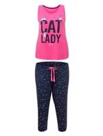 Pijama Capri Plus Size Cat Lady Rosa Pink P