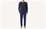 Pijama Comprido com Bigode Jacquard - Azul M