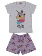 Pijama Curto Infantil para Menina - Off White/lilás