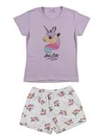 Pijama Curto Juvenil para Menina - Lilas/off White
