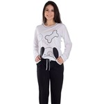 Pijama Feminino Longo Malha Lisa Preta com Bolso Estampa Cachorro