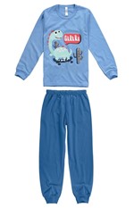 Pijama Longo Dinossauro Menino Azul Claro - 1