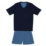 Pijama Lupo Curto Adulto Masculino Gola V (Adulto) Tamanho: P | Cor: Marinho/Azul