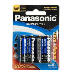 Pilha Comum Panasonic Super Hyper AA C/ 8 Unidades (Leve + Pague -)