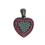 Pingente Coração Cravejado com Pedras Azul Tiffany e Pink em Ródio Negro Coleção Trend