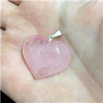 Pingente Prateado de Coração Pedra Quartzo Rosa - 286