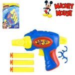 Pistola Lanca Dardo Espuma Ventosa com 3 Dardos Suporte Mickey na Cartela