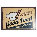 Placa de Metal Good Food Open 24 Hours - 30 X 20 Cm