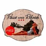 Placa de Parede em MDF Coca-Cola Blond Lady Pause Refresh Vintage