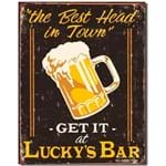 Placa Decorativa de Metal Beer Lucky's Bar 30 X 20 Cm