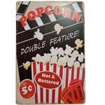 Placa Decorativa de Metal Popcorn Double Feature 30 X 20 Cm