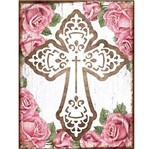 Placa Decorativa em Mdf Litoarte Dhpm5-097 22x16,8cm Crucifixo com Flores