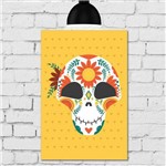 Placa Decorativa MDF Caveira Mexicana com Flor