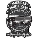 Placa Parede Metal Recortada Gm American Muscle Car Preto