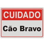 Placa Sinalizadora Auto-Adesiva "Cuidado Cão Bravo" 16x23cm Sinalize 150ad