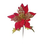 Poinsetia Decoração Natal Folhas Mistas 40x22cm Vermelho