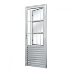 Porta de Alumínio com Postigo Vidro Liso Sólida Mgm 210cmx90cm Branco