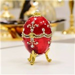 Porta Joia Decorativo Ovo Estilo Faberge Royal Vermelho em Zamac - 56998