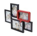 Porta-Retrato de Plástico para 5 Fotos 3X 10X15 1X 18X13 e 1X 10X10 Preto e Vermelho