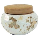 Pote de Cerâmica com Tampa, Malhado Bege