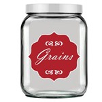 Pote de Vidro Quadrado Luxo Branco -Tag Grains Vermelho Ruby
