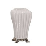 Pote / Vaso Médio de Cerâmica Branco Off-white - Canelado Sem Tampa