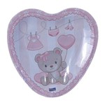 Prato de Papelão Descartável Coração Baby Ursinho Rosa Pacote com 8 Unidades Festcolor