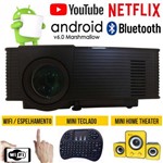 Projetor Data Show Portatil Android 6.0 Bluetooth Wifi Netflix Kit Youtube Teclado
