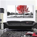 Quadro 60x120cm Canvas Árvore Vermelha Preto Branco Decorativo Interiores