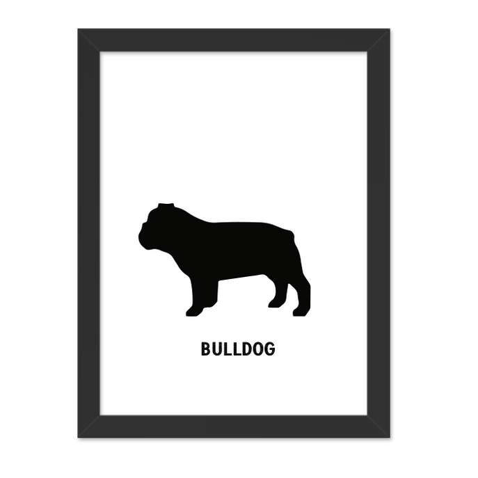 Quadro Bulldog Silhueta Moldura Preta Lisa 30x20cm-sv