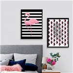 Quadro Decorativo 60x90 com Moldura Flamingo Folha Geométrico Rosa Decoração - Decorativa